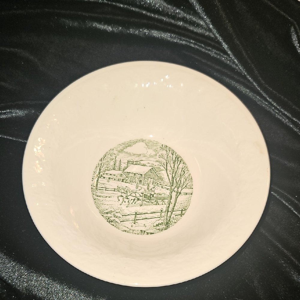 Elegant White Bowl with Green Scenic Design
